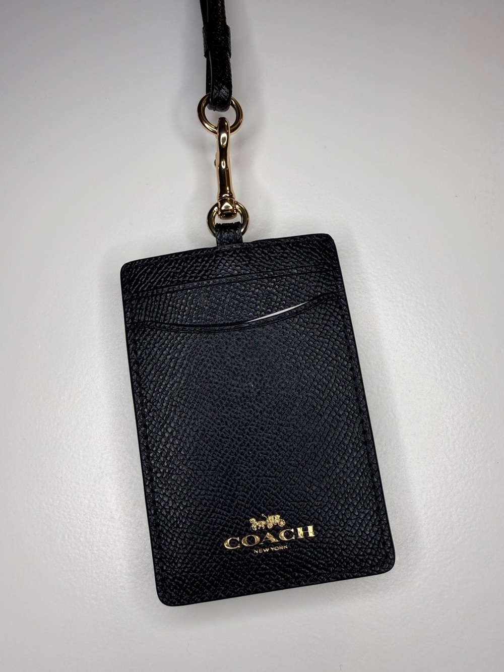COACH Black Crossgrain Leather ID Lanyard Card Holder Style 57311 - NWOT